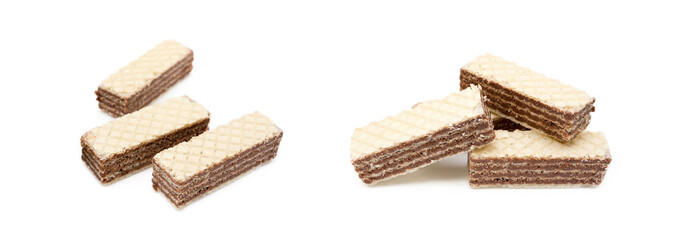 Crispy wafers with creamy hazelnut filling isolated on white background