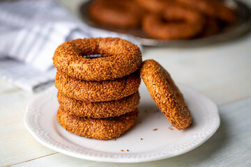 Turkish Bagel with sesame seeds. Turkish name; Kandil simidi