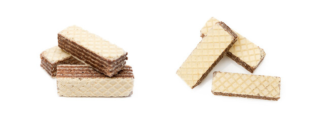 Crispy wafers with creamy hazelnut filling isolated on white background