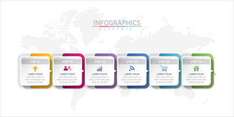 Vector illustration infographics design template, business information, presentation chart, with 6 options or steps. 