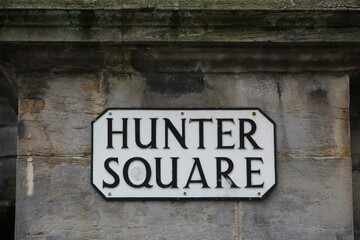 Street Name Sign for Hunter Square in Edinburgh Scotland 