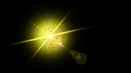 Yellow lens flare and light premium black background.
