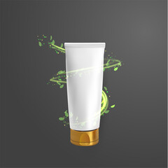 Organic skin care cream package tube mockup on dark background. Vector eps10