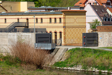 Grimma, Saxony, Germany- 05 11 2021, the small town on the river Mulde -Modern flood protection...