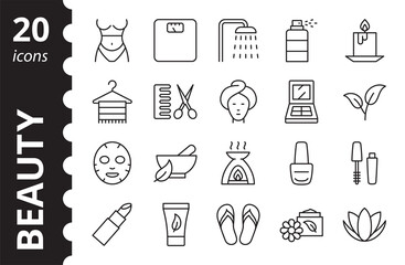 Spa and Beauty line icons. Simple isolated symbols.