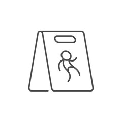 Wet floor warning line outline icon isolated on white
