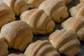Morning small croissants fresh from the hot oven