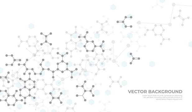 Molecular structure background. Chemistry science, medical or dna researching. Grey chemical biochemistry lab, biotechnology recent vector template