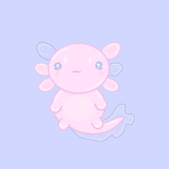 Obraz na płótnie Canvas Kawaii axolotl on a blue background. 