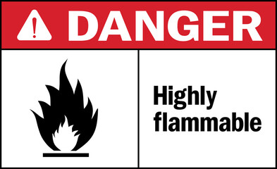 Highly flammable danger Sign. Harmful materials safety signs and symbols. - obrazy, fototapety, plakaty