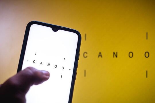 May 11, 2021, Brazil. In this photo illustration the Canoo Inc logo seen displayed on a smartphone screen.