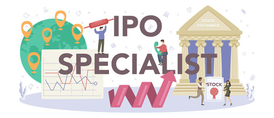 Initial Public Offerings specialist typographic header. IPO consultant.