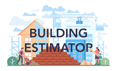 Fototapeta premium Building estimator typographic header. Appraisal services, property valuation