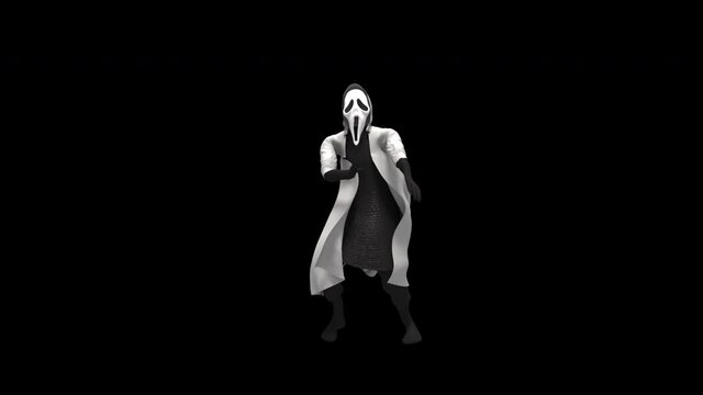Halloween day. Ghost character bone dancing. 3d rendering, realistic CGI,3d mapping cartoon, Included in the end of the clip with Alpha matte.