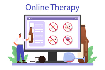 Addiction online service or platform. Medical treatment for addicted people