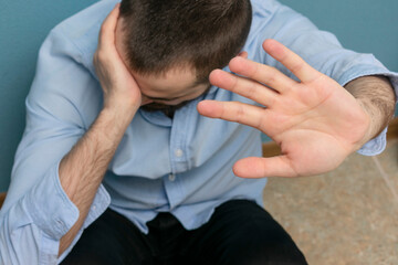 Bearded man with a nervous breakdown, cropped image, close-up