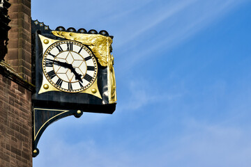 Closeup of the clock on the Clock Tower of Coventry City Council Building, Coventry, England, UK