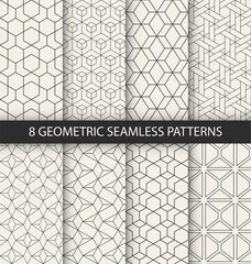 Vector set of eight seamless patterns. Modern stylish texture. Repeating geometric tiles with dotted rhombuses.