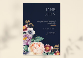 Editable Wedding Card Floral Vintage Layout