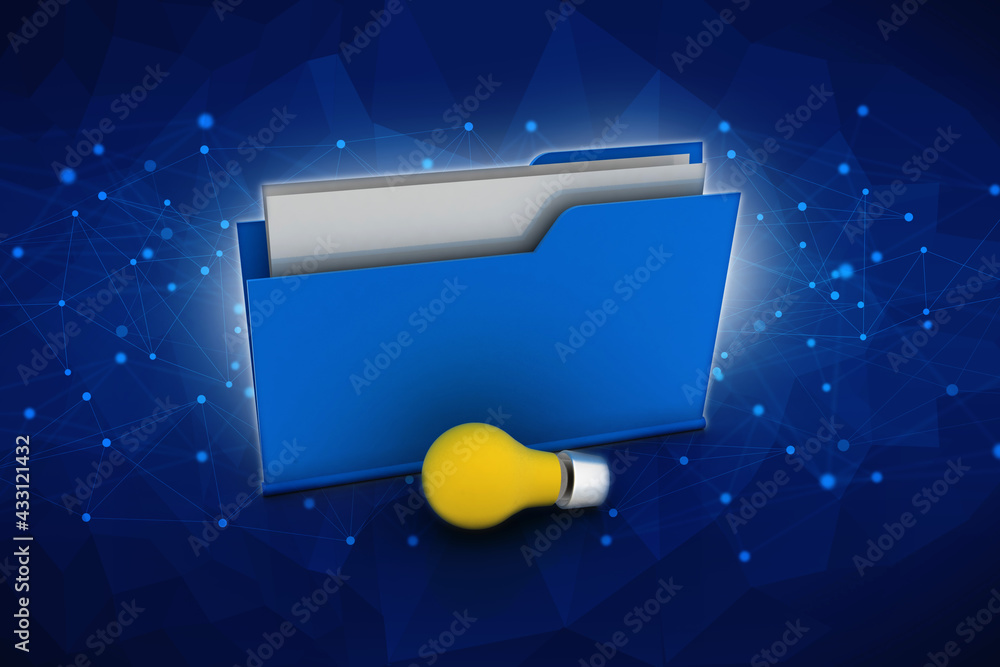 Poster 3d rendering led light bulb with folder