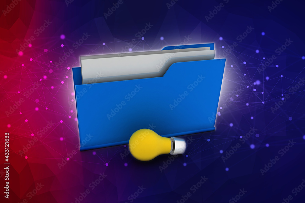 Poster 3d rendering led light bulb with folder