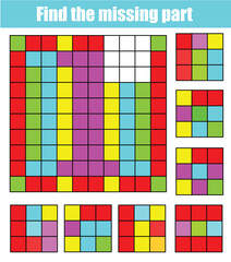 Find missing part and complete picture. Puzzle educational game for children and kids.