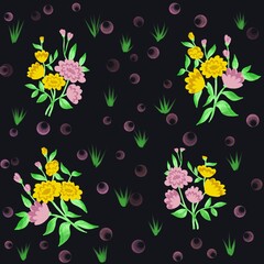 Seamless multicolored floral pattern on black background