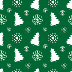 Seamless pattern. Christmas trees and snowflakes