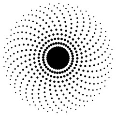 Screen printing pattern. Radiant frame. Abstract vortex. Circular pattern. Pop art round halftone frame isolated on white. Abstract whirligig, eyeball. Dotted print.