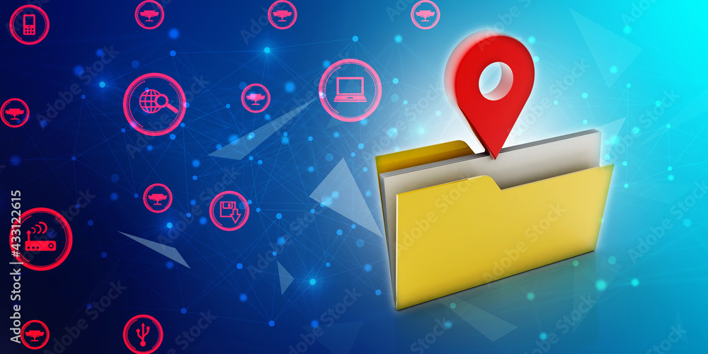 Aufkleber 3d rendering travel and navigation planning, concept with folder