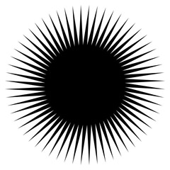 Star, round element, halftone rays isolated on white background. Black logo. Geometric shape.
