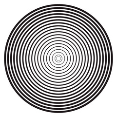 Concentric linear circles, neutral round element. Halftone outline element isolated on white background.