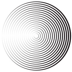 Concentric linear circles, neutral round element. Halftone outline element isolated on white background.
