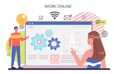 Collaboration online service or platform. Office characters working