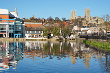 View from Brayford water of the old city of Lincoln, UK