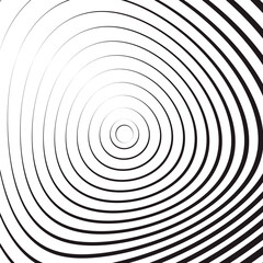 Concentric linear circles, neutral round element. Halftone outline element isolated on white background.