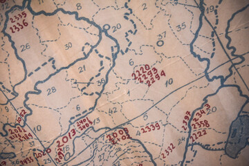 Old paper map of site plan with drawn borders and numbers