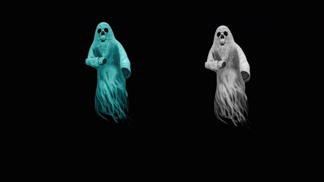 Halloween day. Ghost character bone dancing. 3d rendering, realistic CGI,3d mapping cartoon, Included in the end of the clip with Alpha matte.