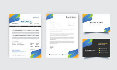 Abstract Business Identity design, Colorful stationery with letterhead, invoice, business card template