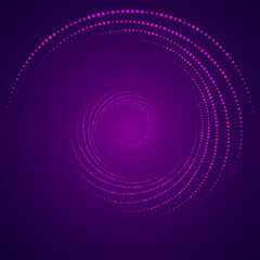 Dotted, dots, speckles abstract concentric circle. Spiral, swirl, twirl element. Circular and radial lines volute, helix. Segmented circle with rotation. Radiating arc lines. Cochlear, vortex