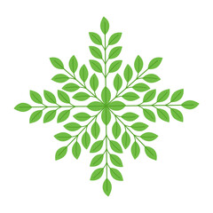 Green leaves art mandala circle. Vector illustration.