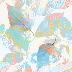 Seamless abstract botanical pattern. Colorful leaves on a white background.