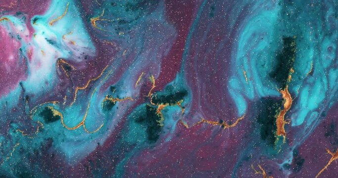 Liquid paint mixing artwork with splash and swirl	