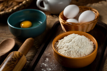 Ingredients for making a cake on the table.