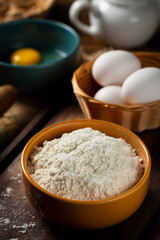 Ingredients for making a cake on the table.