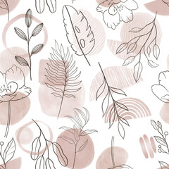 Hand drawn aesthetic botanical seamless pattern for print, textile, apparel design.