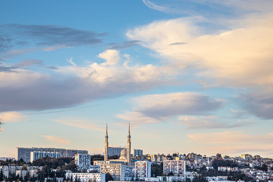 panoramic view of the city of constantine in eastern algeria , showcasing th famous mosque el emir abdelkader 