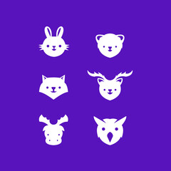 Animals face clip art with silhouette style