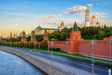 Moscow Kremlin, Kremlin Embankment and Moscow River in Moscow, Russia. Architecture and landmark of Moscow