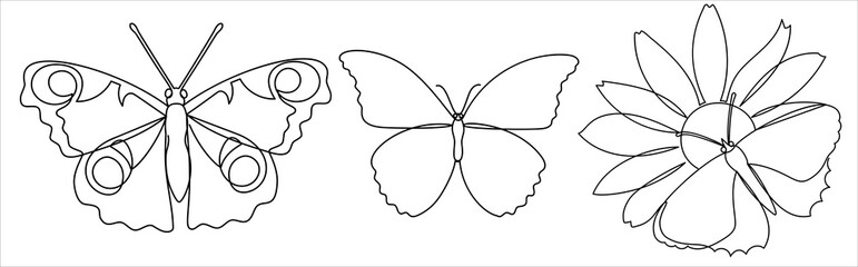 Set in a modern one line art of butterflies.